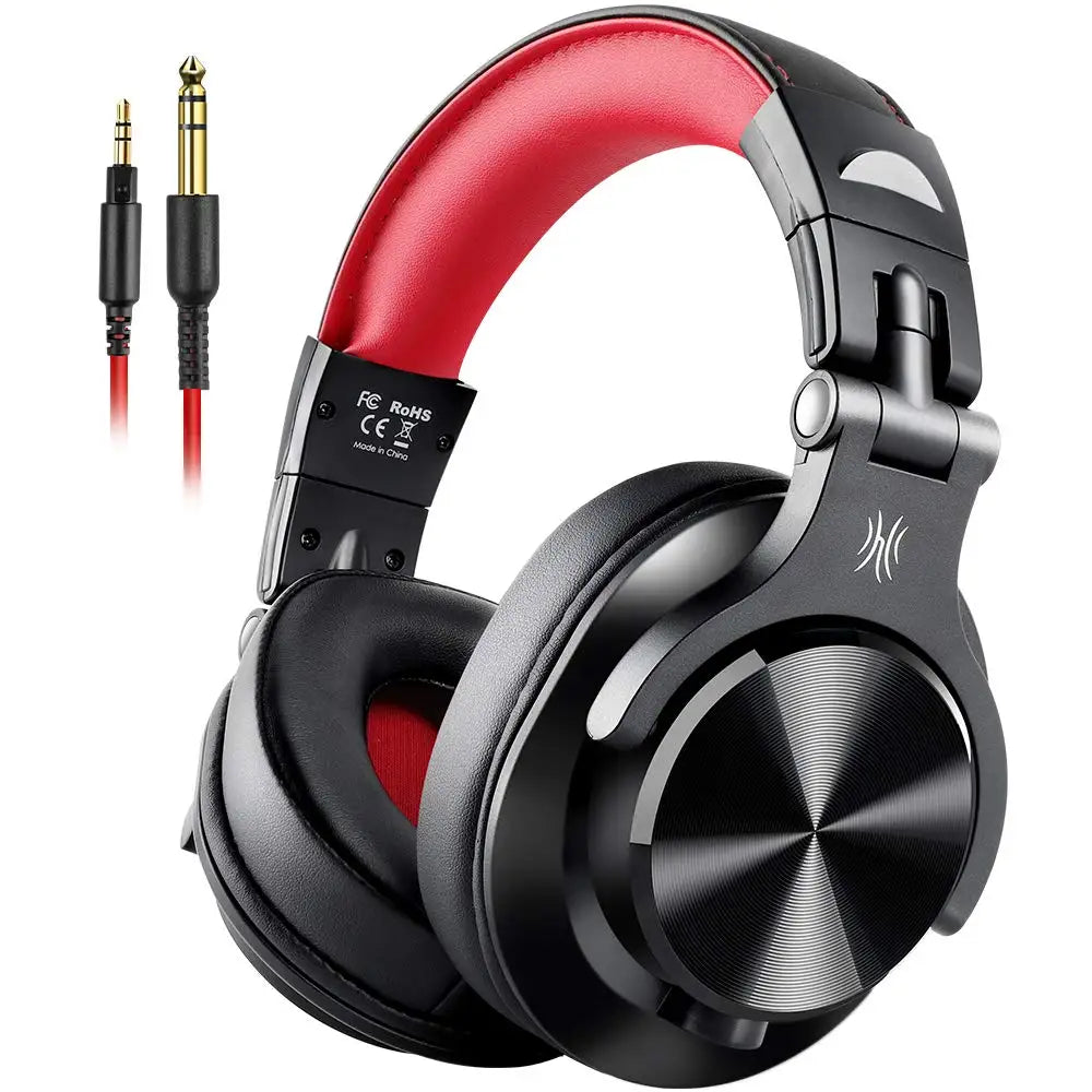 OneOdio Studio DJ Headset Over-Ear – 40mm Neodym 32Ω 110dB 90° Roterande Avtagbar Kabel 3,5mm/6,3mm CE 2 Års Garanti Röd