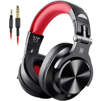 OneOdio Studio DJ Headset Over-Ear – 40mm Neodym 32Ω 110dB 90° Roterande Avtagbar Kabel 3,5mm/6,3mm CE 2 Års Garanti Röd