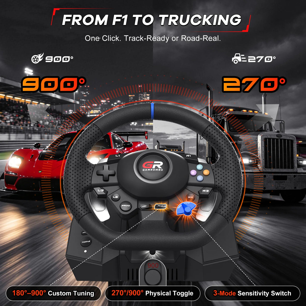 Racing Wheel Simulator For PS5/PS4/PC RGB Gaming Steering Wheel 270°&900° Volante Adjustment Macro Hall 3-Pedal Gear Lever Set