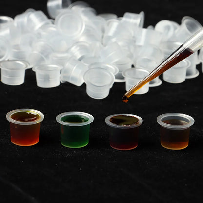 100Pcs Tattoo Ink Caps Disposable Plastic Cups Body Art Tattoo Pigment Cups Container Holder Stand Makeup Tattoo Supplies L/M/S