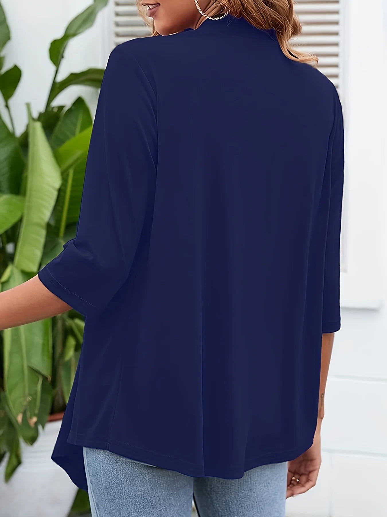Dam Plus Size Lättviktig Öppen Kofta – Casual 3/4-ärm Mjuk Drapering Mångsidigt Vår/Sommar, 4 Färger 1XL–5XL