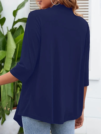 Dam Plus Size Lättviktig Öppen Kofta – Casual 3/4-ärm Mjuk Drapering Mångsidigt Vår/Sommar, 4 Färger 1XL–5XL
