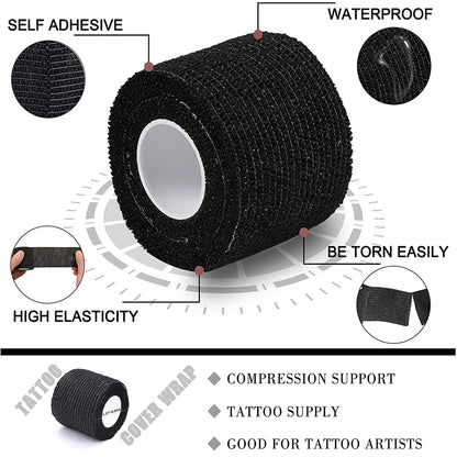 48/24/3PCS Black Tattoo Grip Cover Wraps Self-Adhesive Elastic Bandage Tape Breathable Strong Sports Tape Athletic Bandage Rolls
