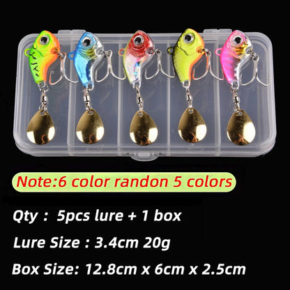 5Pcs/box Rotating Metal VIB Vibration Bait Spinner Spoon Fishing Lures 5g-20g Jigs Trout Winter Fishing Hard Baits Tackle Pesca