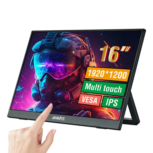 Anmite 16" Portabel IPS Monitor – 1920×1200 HDR10 Touch/Non-touch USB-C HDMI Högtalare Lågt Blåljus Gaming Laptop Switch PS5