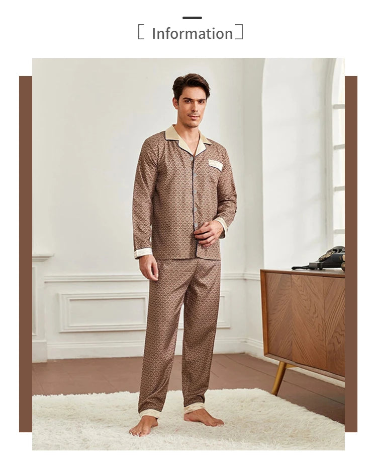 Mens Stain Silk Pajama Sets Pajamas Men Sleepwear Printed Silk Nightgown Home Male Satin Soft Cozy Sleeping Pajamas