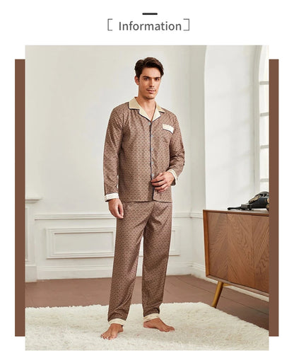 Mens Stain Silk Pajama Sets Pajamas Men Sleepwear Printed Silk Nightgown Home Male Satin Soft Cozy Sleeping Pajamas