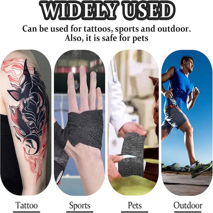 48/24/3PCS Black Tattoo Grip Cover Wraps Self-Adhesive Elastic Bandage Tape Breathable Strong Sports Tape Athletic Bandage Rolls