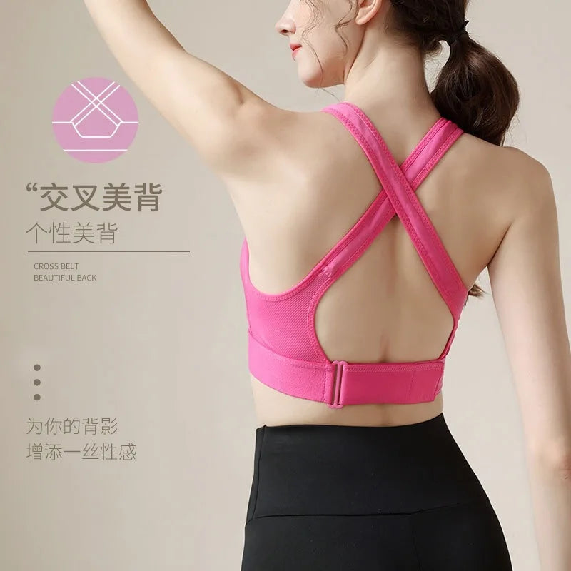 Women High Impact Shockproof Sports Bra Front Zip Adjustable Shoulder Straps Back Support Yoga Running Fitness Bralette