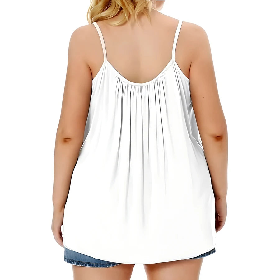 Plus Size Solid Ruched Cami Vest Top - Soft Slight Stretch Polyester Fabric, Crew Neck, Sleeveless, Machine Washable - Perfect F