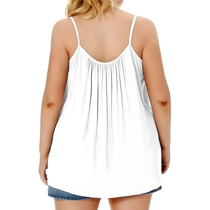 Plus Size Solid Ruched Cami Vest Top - Soft Slight Stretch Polyester Fabric, Crew Neck, Sleeveless, Machine Washable - Perfect F