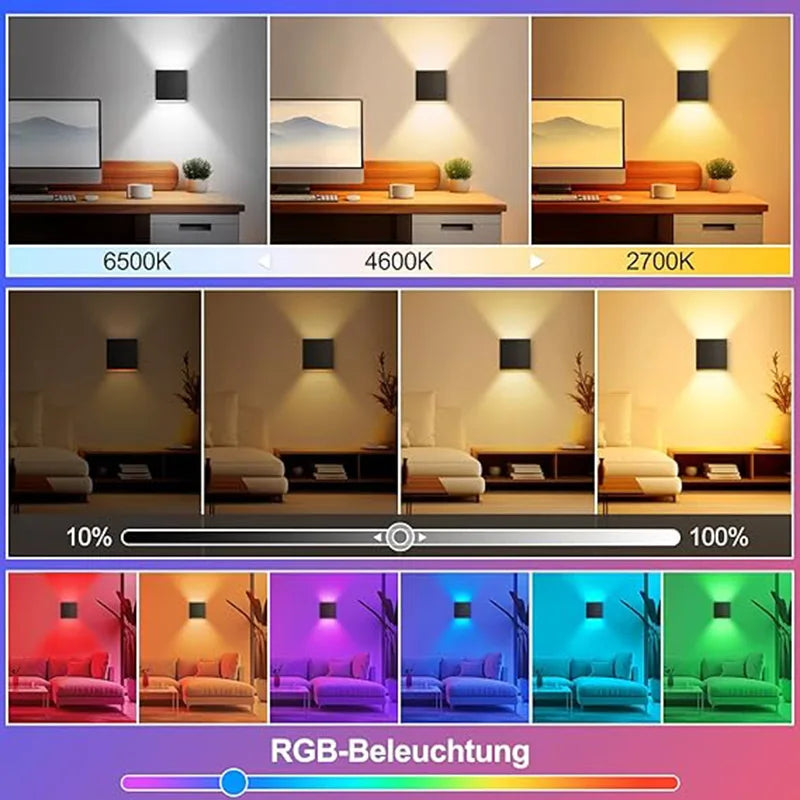 Tuya Smart Kubvägglampa – RGBCW, Justerbar Vinkel 0–130°, IP65, 12W, WiFi, Alexa & Google