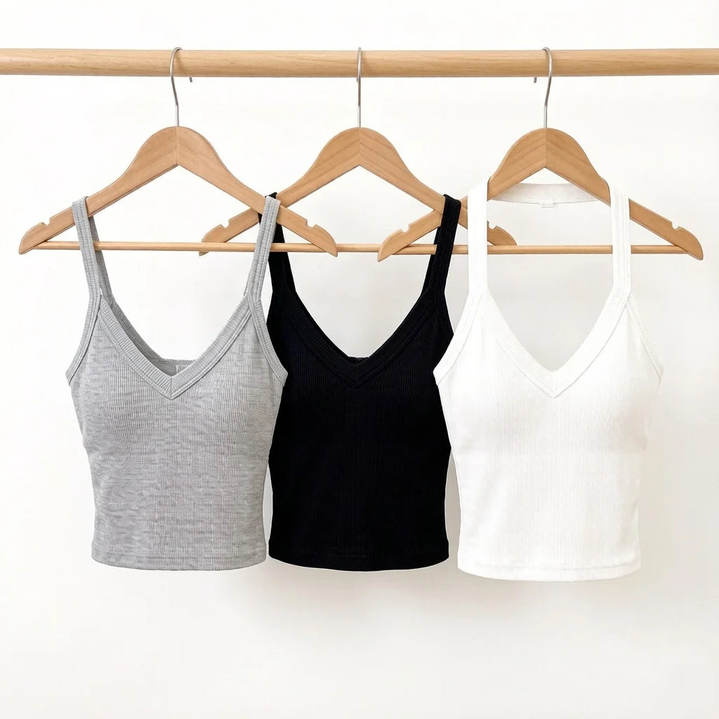 Women's Ribbed Tank Tops Knitted Cropped Tops Deep V-Neck Slim Fit Camisole Y2K Corset Vest Casual Summer Basic Tee Tops