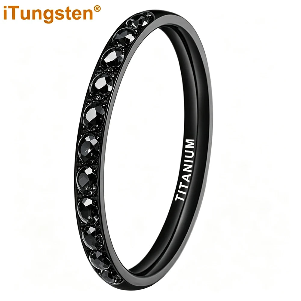 ITungsten 2/3/4mm Men Women Titanium Princess Cubic Zirconia CZ Inlay Ring Nice Eternity Engagement Wedding Band