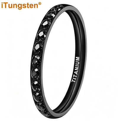 ITungsten 2/3/4mm Men Women Titanium Princess Cubic Zirconia CZ Inlay Ring Nice Eternity Engagement Wedding Band