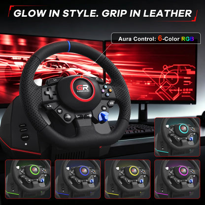 Game Steering Wheel For PS5/PS4/PC Leather 28mm Adjustable 270°-900°Wheels RGB Hall Effect Macro Linear 3Pedals Racing Simulator
