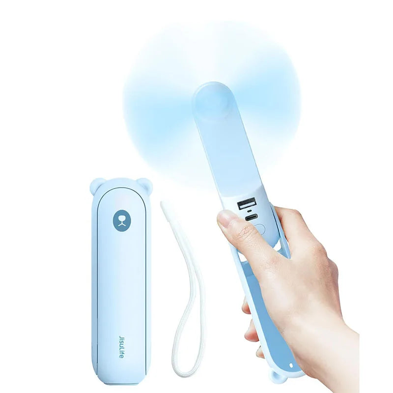 JISULIFE Handhållen Fläkt F8X – 4500mAh, 37h Drifttid, 3 Hastigheter, Powerbank & Ficklampa