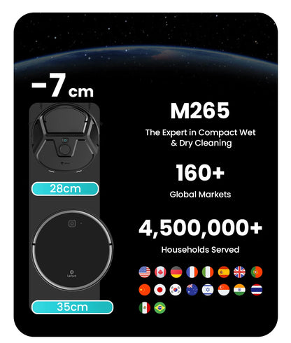 Lefant M265 Robot Vacuum Cleaner with Mapping, 20000Pa, Self-Cleaning Roller, Clean Water Wash, Laser dToF, Avoid PSD, Anti-Tangle, Compact, WiFi 2.4G/5G/Alexa/APP