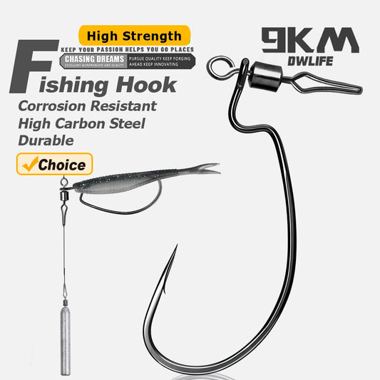 9KM 30Pcs Ewg Drop Shot Hooks with Swivels Bass Fishing Texas Rig Hooks Worm Fishing Hook High Carbon Steel
