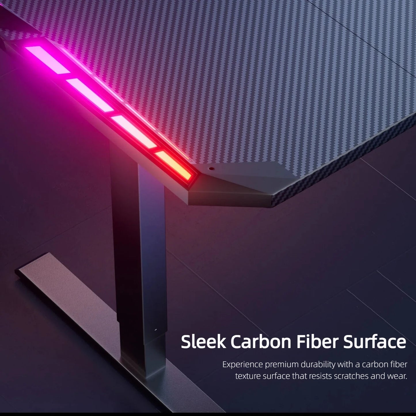 120/140/160cm Electric Height Adjustable Table, Ergonomic Gaming Desk with LED Lights, Carbon Fiber Desktop for Home Office