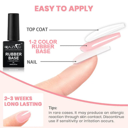 QAZIXU 8ml Rubber Base Gel Nail Polish Set 6 Colors Jelly Pink Natural Color Semi Permanent Soak Off UV LED Nail Art DIY