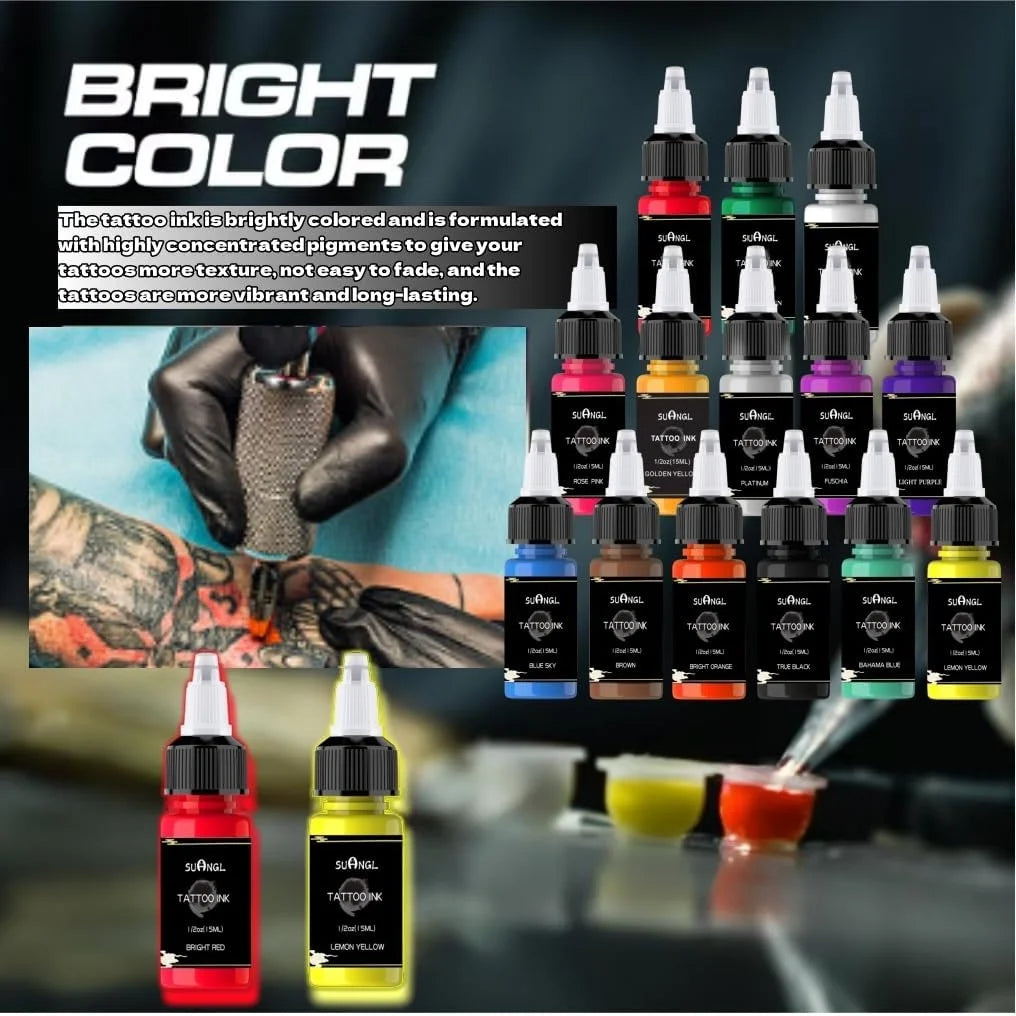 14-Color Tattoo Ink Set - 0.5oz Professional Pigments for Vibrant, Long-Lasting Body Art