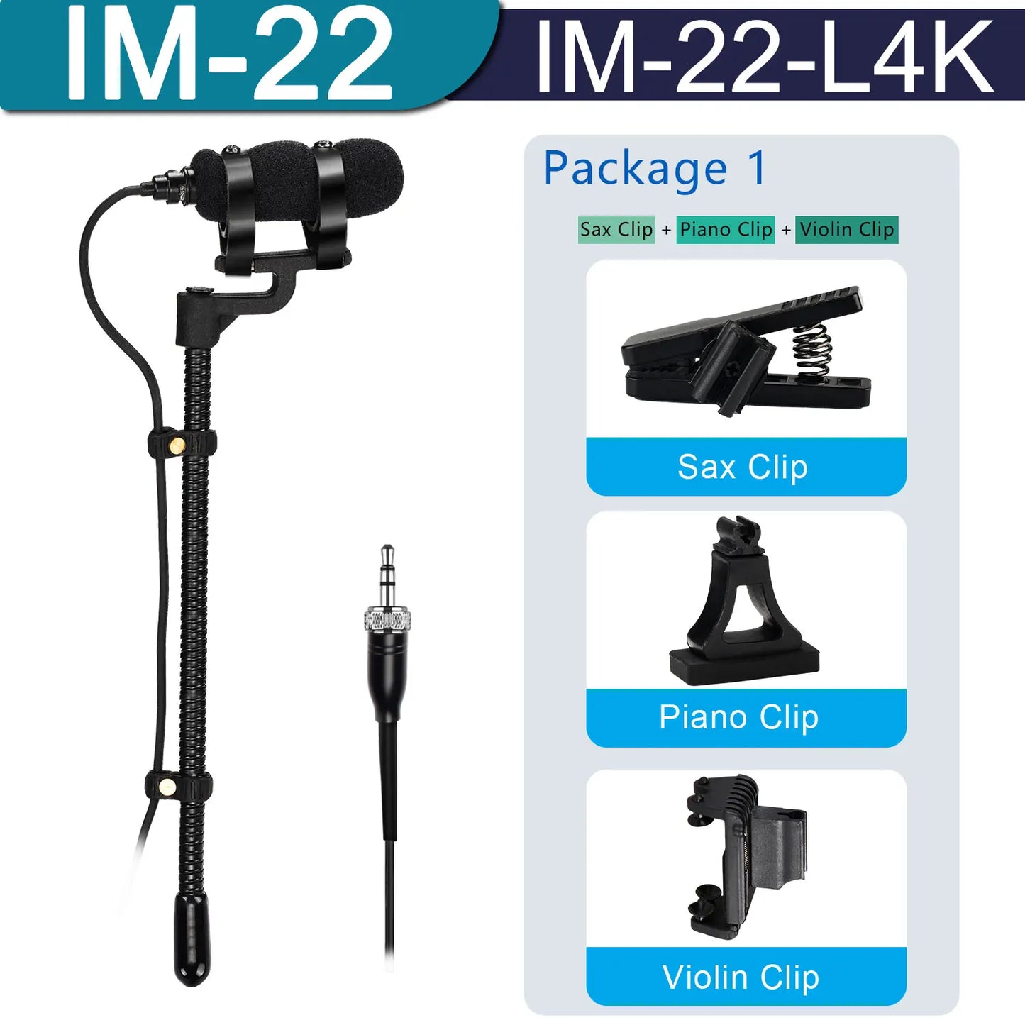 3.5mm 3 Pin 4 PIN Wind Instrument Saxophone Microphone Portable Supercardioid Wired Condenser Mic for Sax Violin Piano IM-22