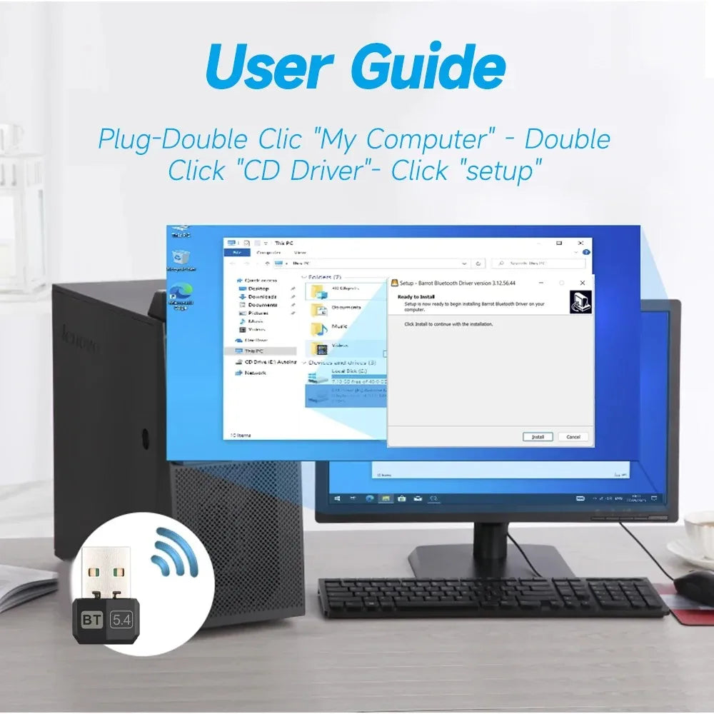 USB Bluetooth 5.4 Wireless Adapter Bluetooth 5.3 Dongle Adapter for PC Laptop Wireless Speaker Audio Receiver USB Transmitter