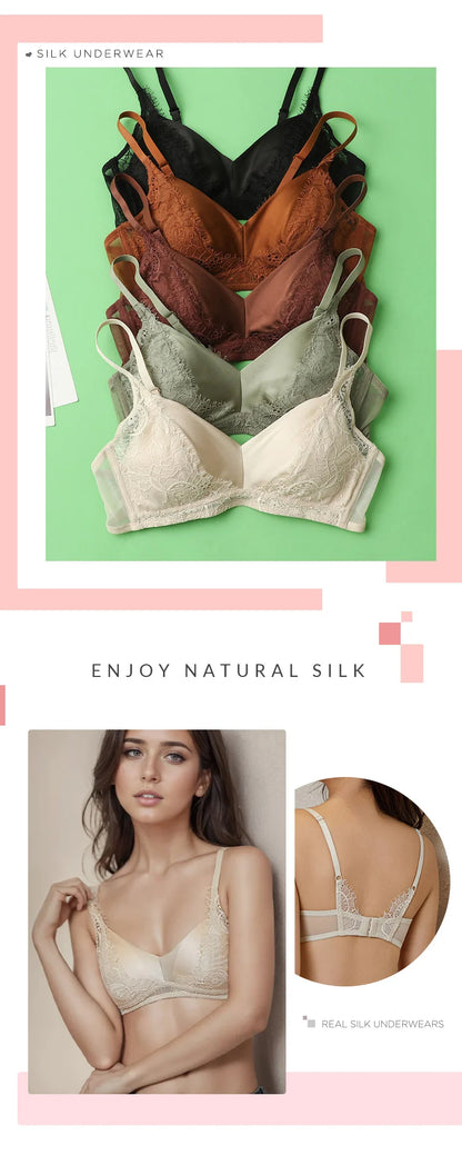 SuyaDream,Women Silk Bras, 93%Silk 7%Spandex, Wire Free, Lace Padded Bra, 2025 New Cozy Intimates, Black, White