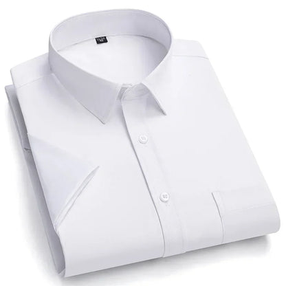 2024 NEW IN Summer Men's Shirt Non-Ironing Anti-Wrinkle Business Casual Solid Color Elastic Smooth Short Sleeves Work Social