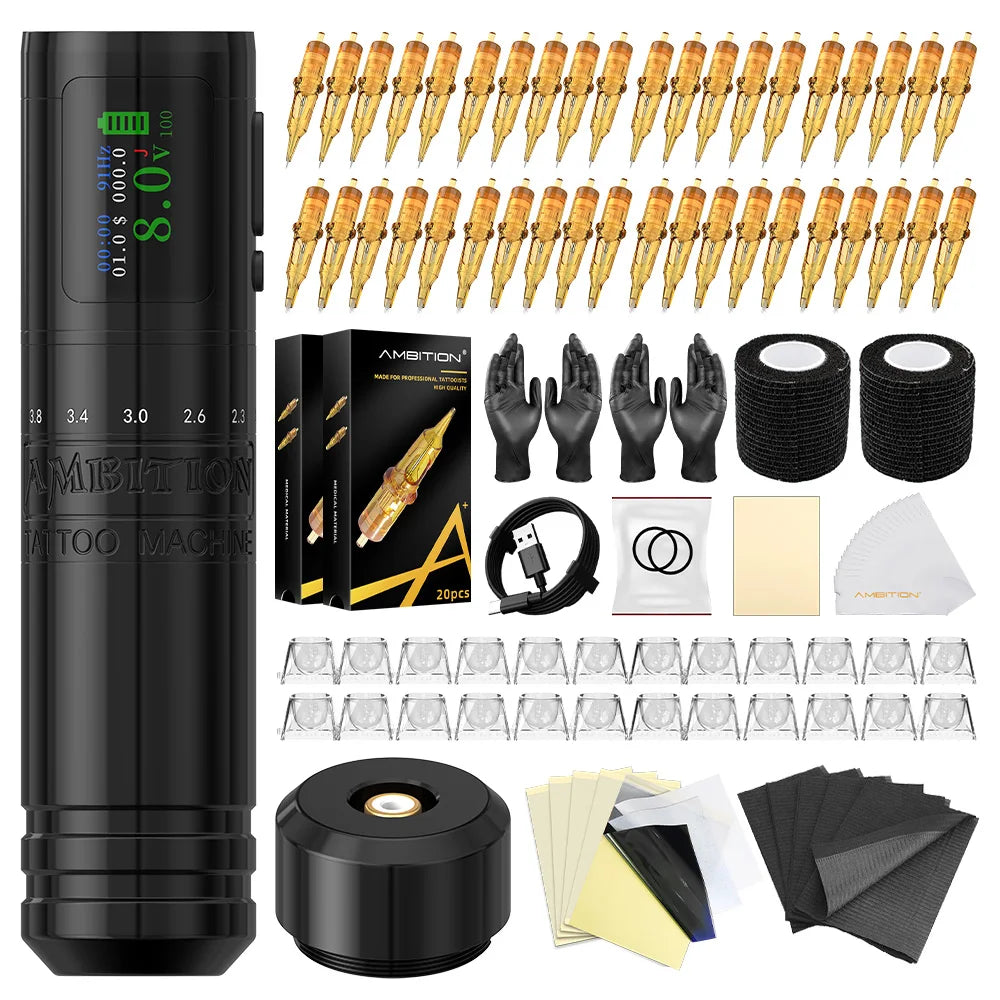 Ambition C1 Adjustable 7 Strokes 2.0-4.2mm Wireless Tattoo Machine Coreless Motor Billing Battery 1900mAh For Tattoo Body Artist