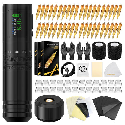 Ambition C1 Adjustable 7 Strokes 2.0-4.2mm Wireless Tattoo Machine Coreless Motor Billing Battery 1900mAh For Tattoo Body Artist