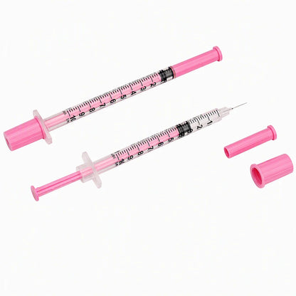 Rosa 1 ml insulinspruta med 30G/31G 8 mm nål, 100-pack