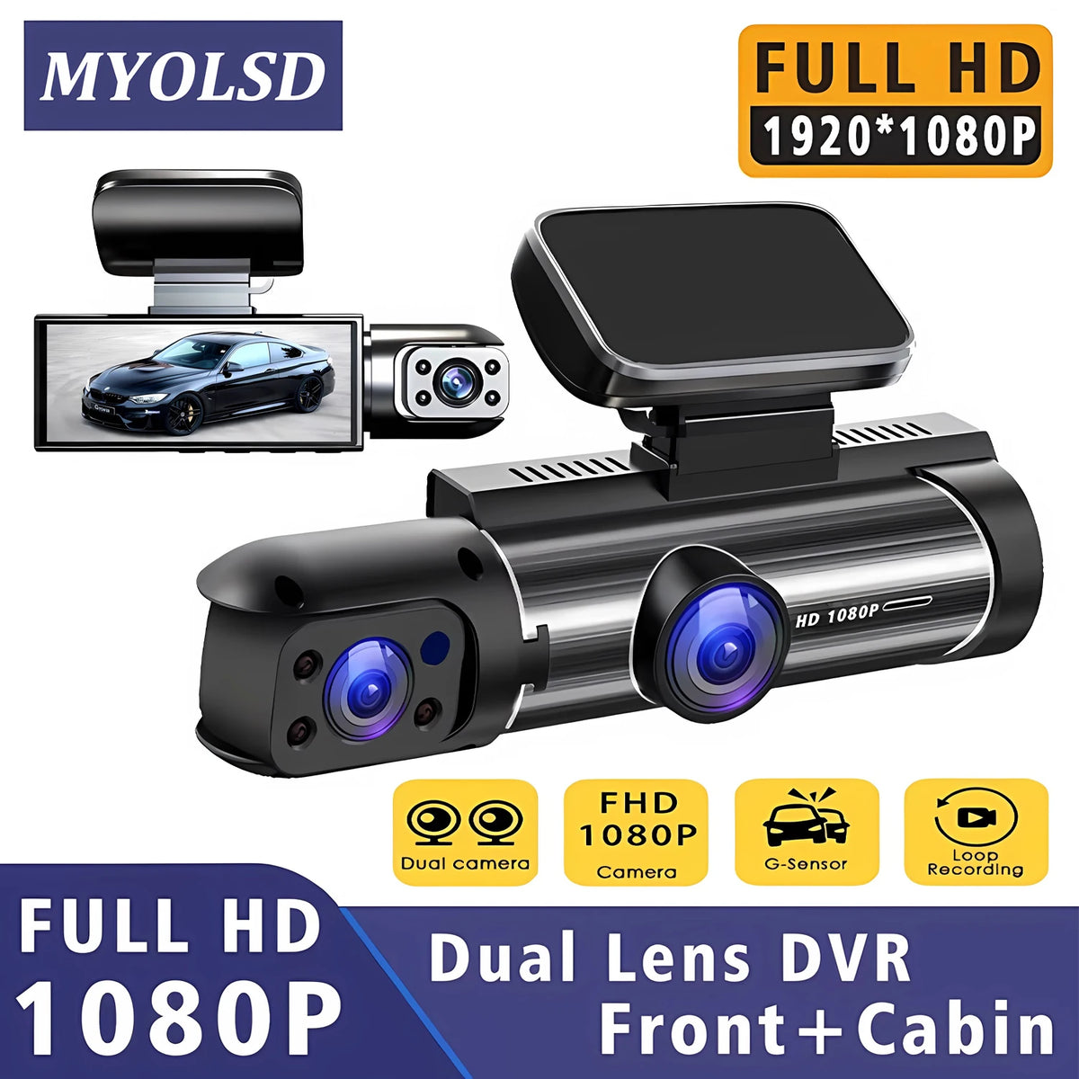 Bil kamera med dubbla linser FHD 1920x1080P