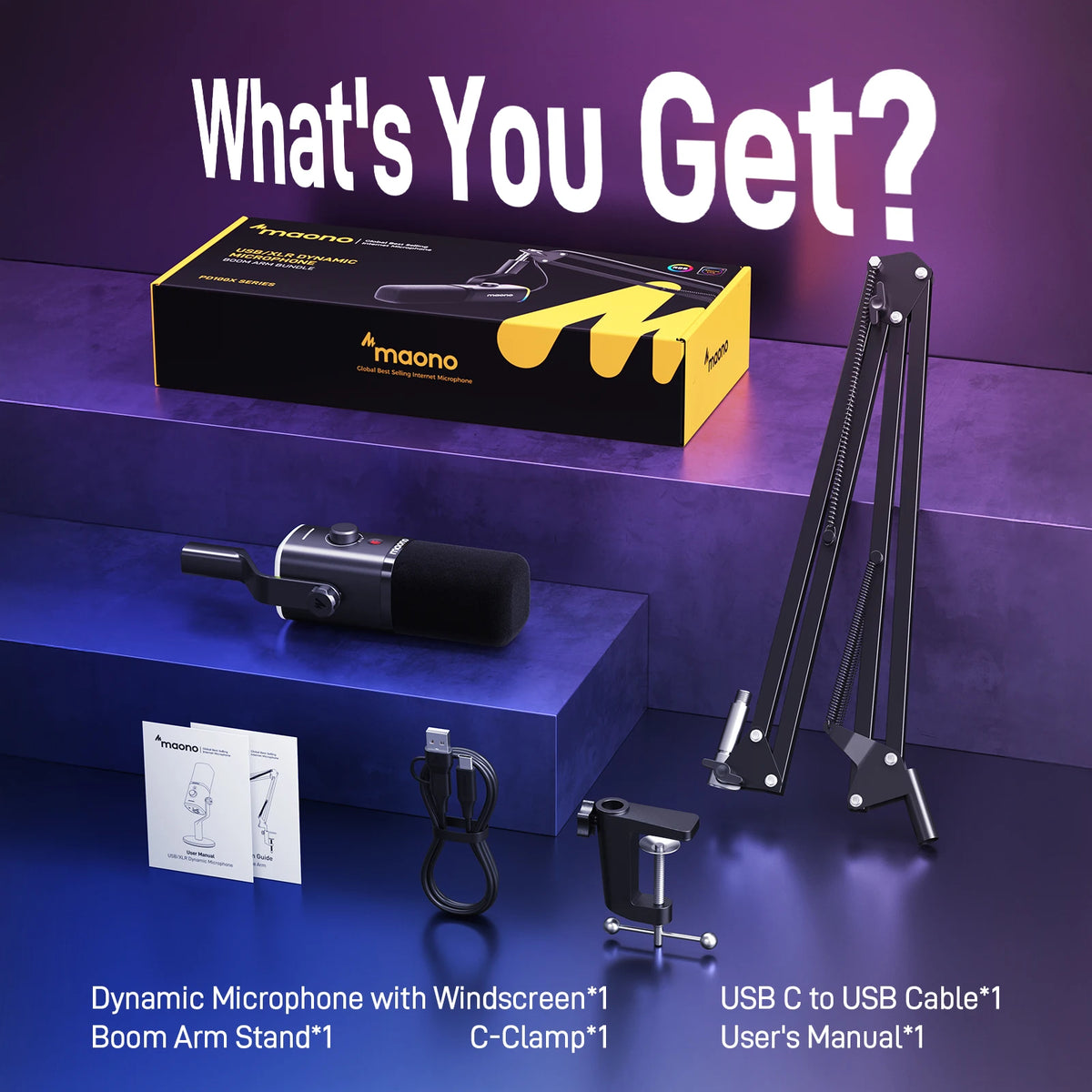 MAONO PD100X Dynamic Microphone. Software Noise Reduction Included. RGB Gaming Mic. Enhances Gaming Experience. Ideal for Record