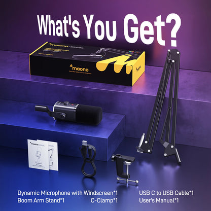 MAONO PD100X Dynamic Microphone. Software Noise Reduction Included. RGB Gaming Mic. Enhances Gaming Experience. Ideal for Record
