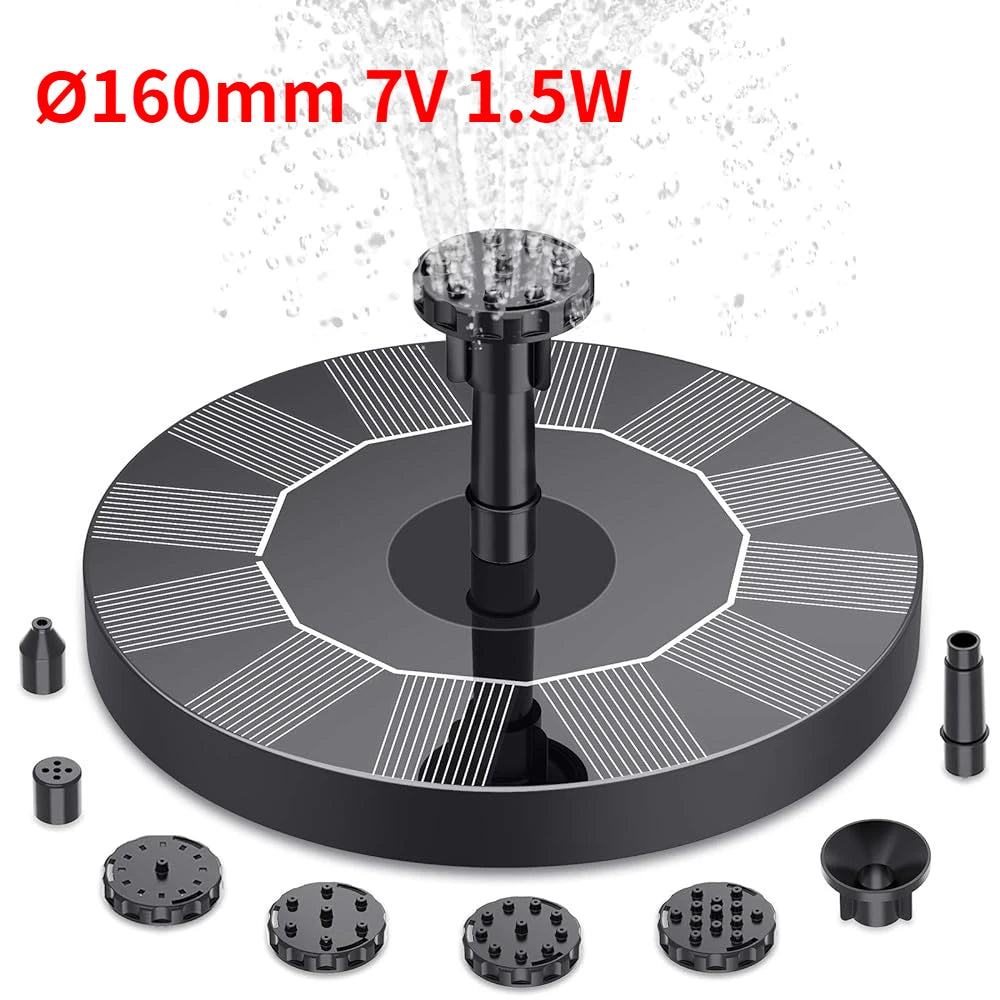 Soldriven Fontänpump för Trädgård och Fågelbad – 6 Munstycken, 1W/1,5W/2,5W