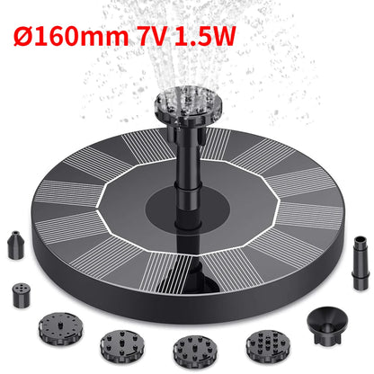 Soldriven Fontänpump för Trädgård och Fågelbad – 6 Munstycken, 1W/1,5W/2,5W