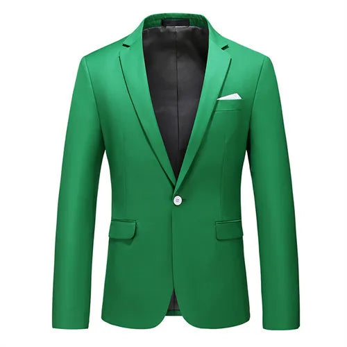 Kavaj Herr Slim Fit – Enfärgad V-ringad Blazer för Bröllop & Fest, Vår & Höst