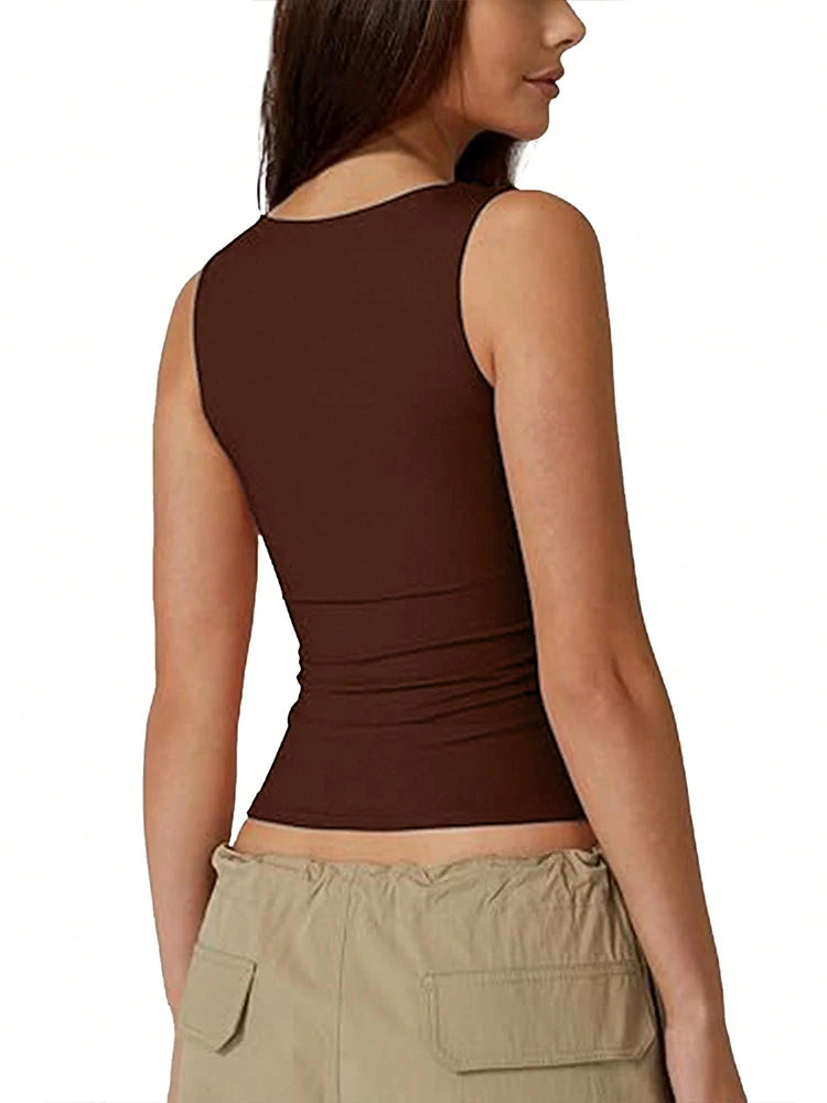Dam Linne Fyrkantig Hals Dubbellager – Y2K Tight Sexy Goth Sommar 2026, 8 Färger S–XL