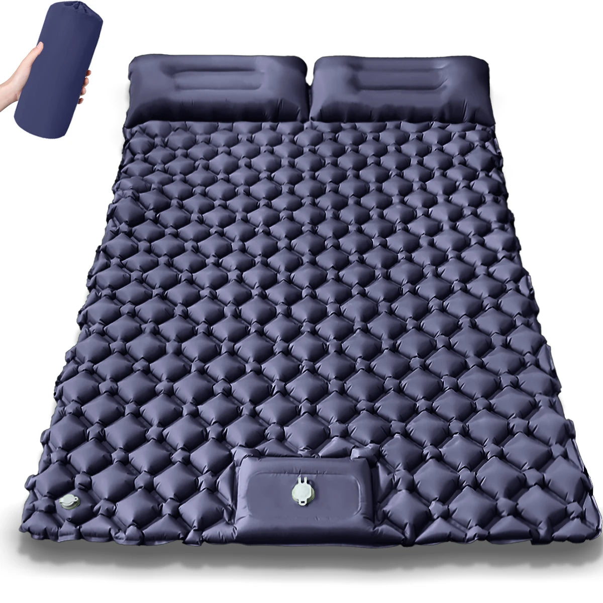 Dubbel Uppblåsbar Campingmadrass T2312 – Extra Bred för Två, Inbyggd Pump, TPU-Nylon, 4 Färger