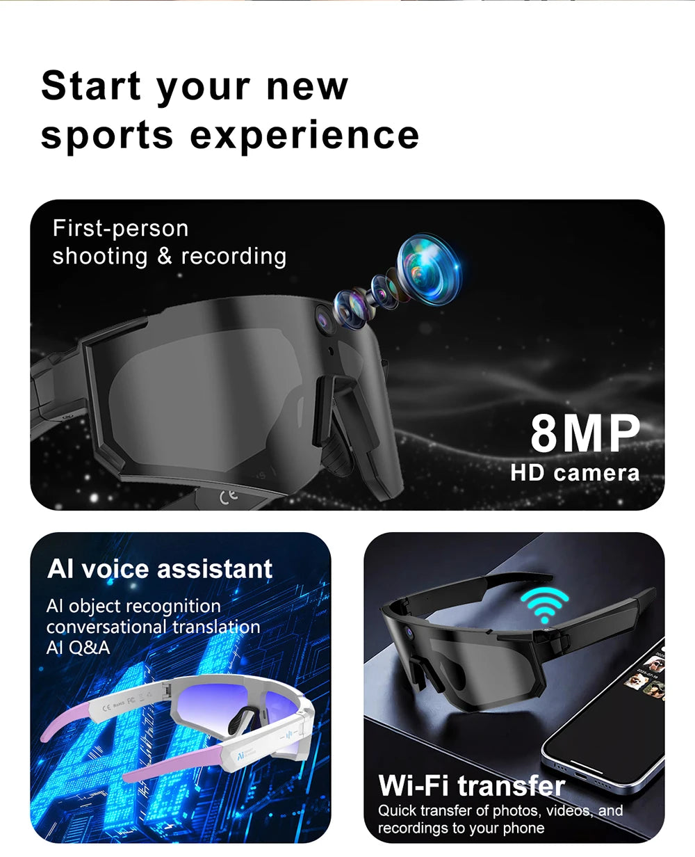 Mijia Smart Al Glasses For Cycling Recording Ai Translator Voice Assistant Wireless Remote Calling Video&photo Sports Sunglasses