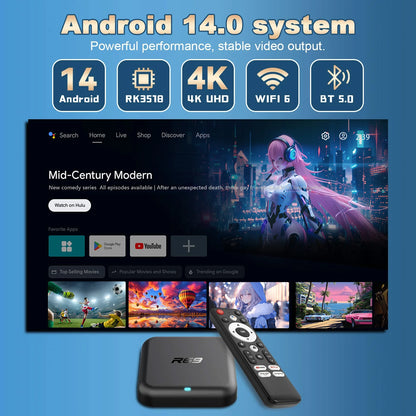 MORTAL Latest Smart TV Box R69-1 Android 14 RK3518 2GB 16GB Support 4K Decode Wireless BT5.0 Wifi6 Media Player