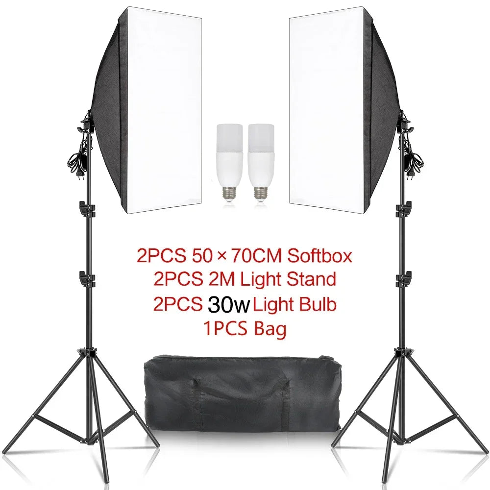 SH 1pc-3Pcs Photography 50x70CM Softbox Lighting Kits Professional Light System With E27 Photographic Bulbs Photo Studio