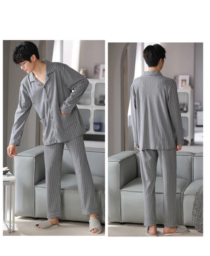 MiiOW Herr Pyjamas Set Vinter – Bomull Långärmad Rutig Grå Krage Plus Size, 8 Färger M–XXXL