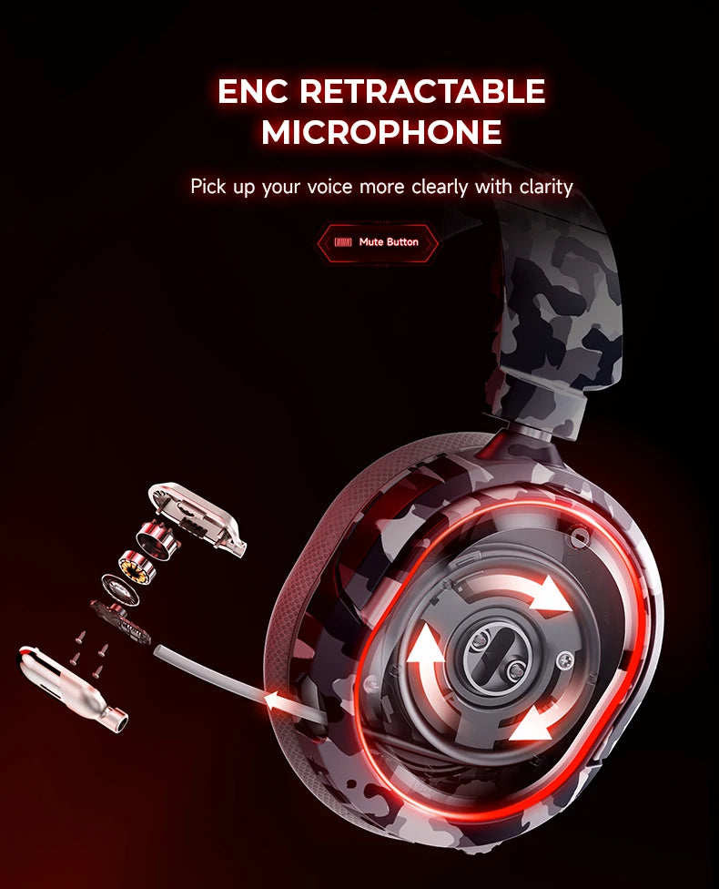 Picun G2 Trådlöst Gaming Headset – Bluetooth 2.4GHz 7.1 Surround 5ms ENC 100h 1000mAh AAC CE/FCC/RoHS PS4 PS5 PC Switch