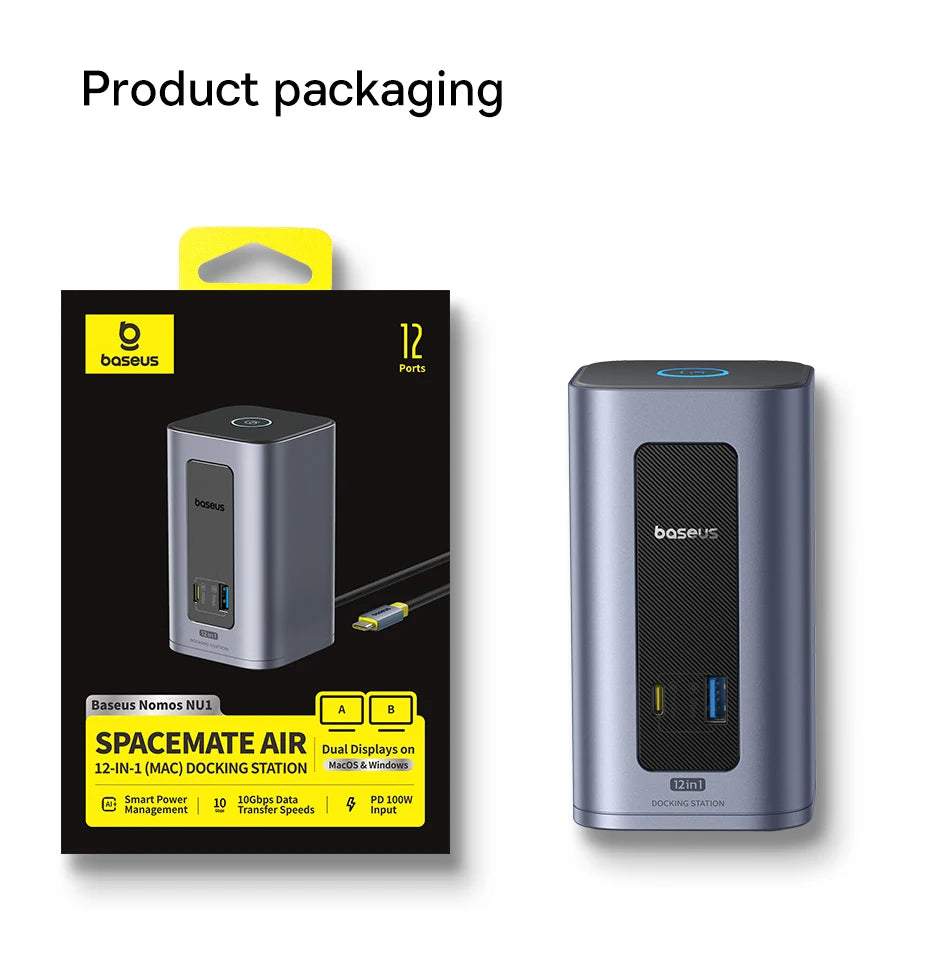 Baseus 11/12-i-1 USB-C-docka med flera skärmutgångar och PD