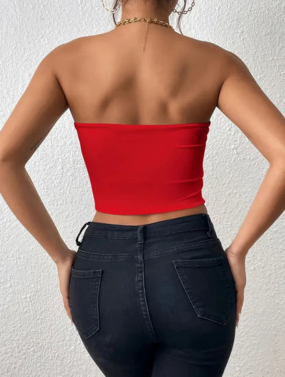 Dam Issilke Crop Top Sömlös – Axelbandslös Halkfri Tunn Andningsbar Sommar, 13 Färger XS–L