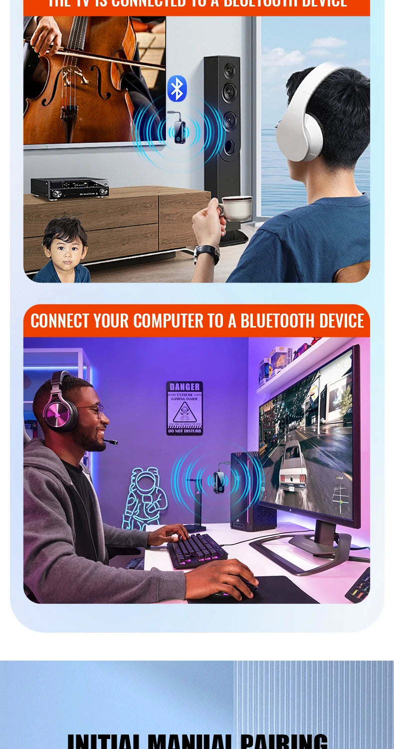 Bluetooth 6.0 AUX Audio Transmitter Receiver 2 IN 1 Wireless Adapter 3.5MM With Mic HiFi Stereo Music For Car TV PC Airplane