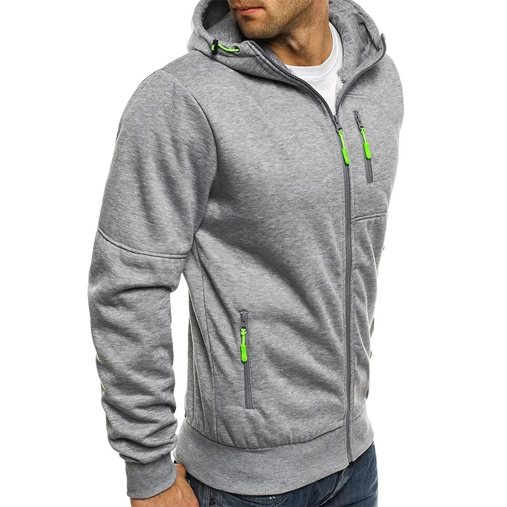 Herr Zip-up Hoodie med Fickor & Eget Tryck – Tunn, Japan-stil | M–4XL